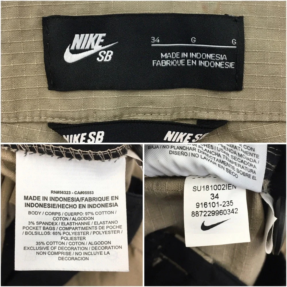 Nike SB Flex FTM Cargo Pants Khaki Tan Skateboarding Mens 34 Ripstop